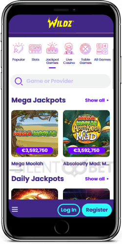 Wildz casino jackpots on mobile