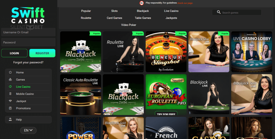 Swift Casino Live Games