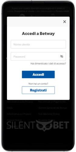 Accesso mobile Betway