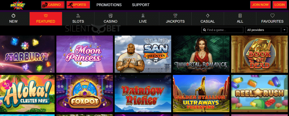 bazingabet casino homepage