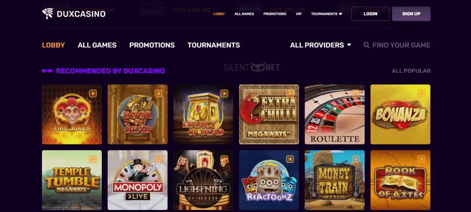 Dux Casino 500 +150 Noppes Spins