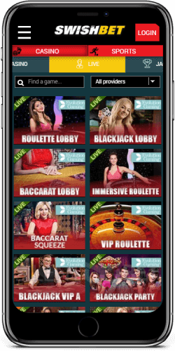 Swishbet mobile live casino