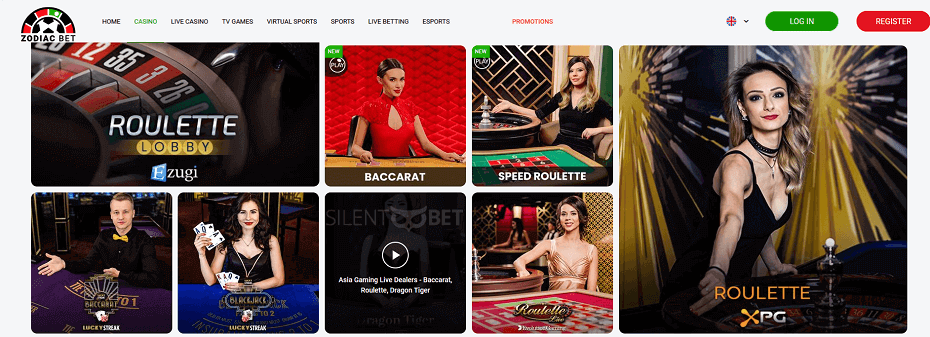 Zodiac Bet casino with live dealers