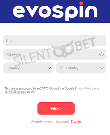Evospin Casino Registration Form