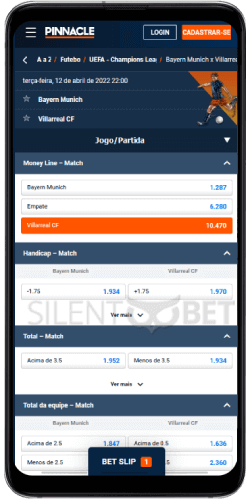 Aplicativo móvel de esportes da Pinnacle