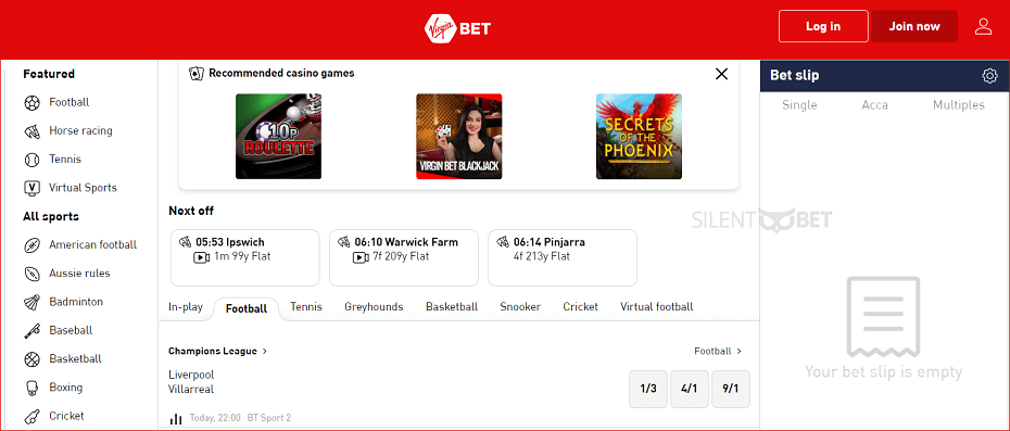 Virgin Bet homepage